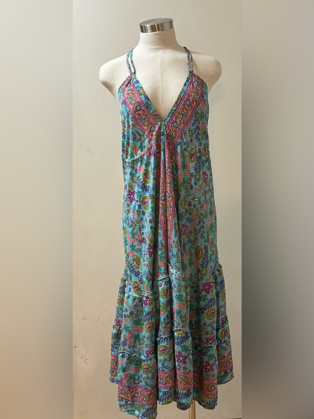 New Rhea Silk Blend Halter Flowy Midi Dress. One Size